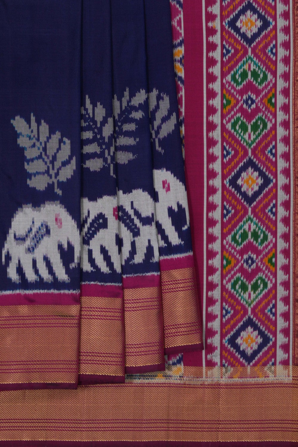 Image of Pochampally Ikat Silk Navy Blue Saree